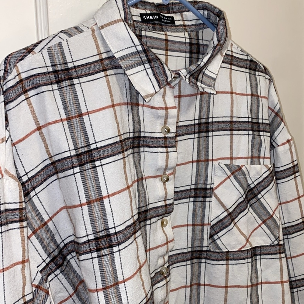 SHEIN XL Essence Plaid Drop Shoulder Button Up Pocket Front Shirt - Picture 13 of 13
